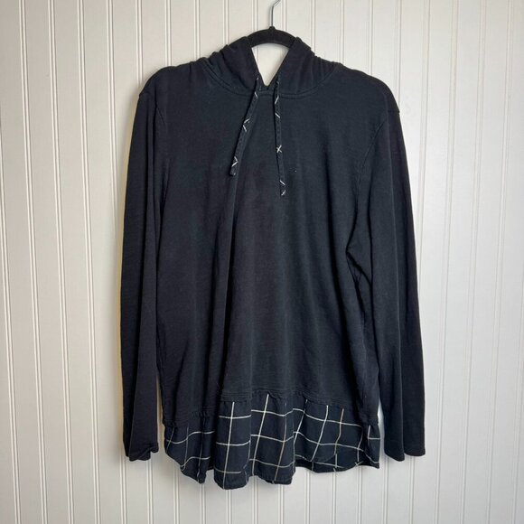 J Jill black plaid hem long sleeve hoodie pullover size XL N47 - Picture 1 of 5